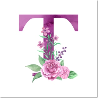 Floral Monogram T Beautiful Rose Bouquet Posters and Art